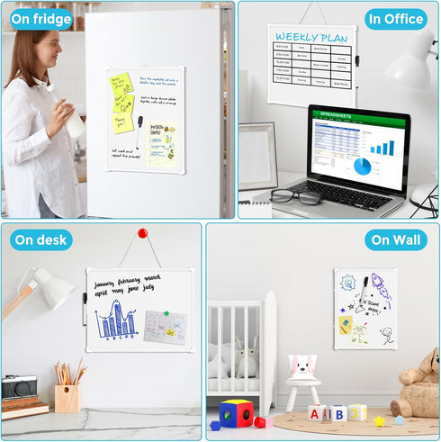 MaxGear 14"x11" Double-Sided Dry Erase Board, Hanging Whiteboard for Wall with Black Marker for Students