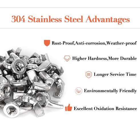 50PCS 1/4"-20 Stainless Steel Wing Nuts, 304 Butterfly Thumb Nuts for Machine, DIY, Furniture & Automotive
