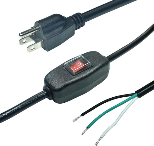 10FT 18 Gauge 3 Prong AC Power Cord - Cable with ON/OFF Switch, NEMA 5-15 Plug SJTW 18AWG 10A125VAC