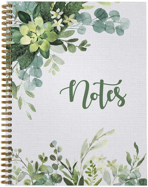 Softcover Abundant Greenery Spiral Notebook/Journal, 8.5" x 11", 120 College Ruled Pages, Gold Wire-o