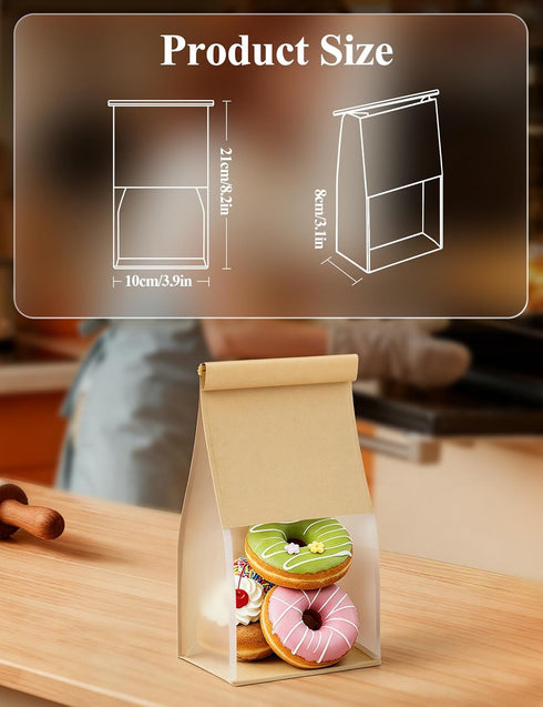3.9"x3.1"x 8.2" Packaging (50, FireKylin Bakery Bags with Tin Tie Tab Lock Bread Bags for Homemade Bread Cookie Bags