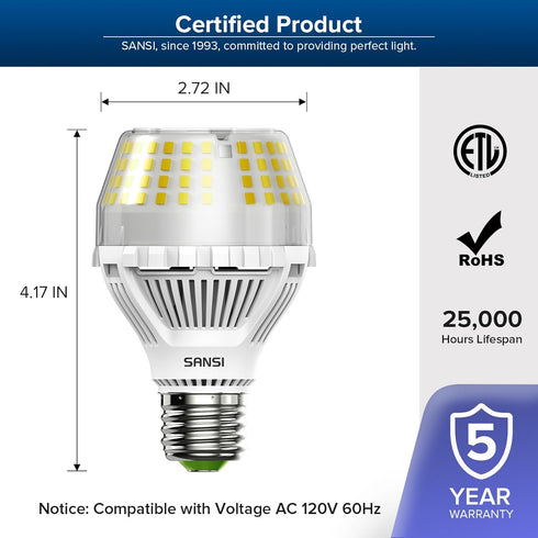 SANSI 200W Equivalent LED Light Bulb, 3000 Lumens E26, A19 5000K Daylight White, Non-Dimmable, 1 Pack