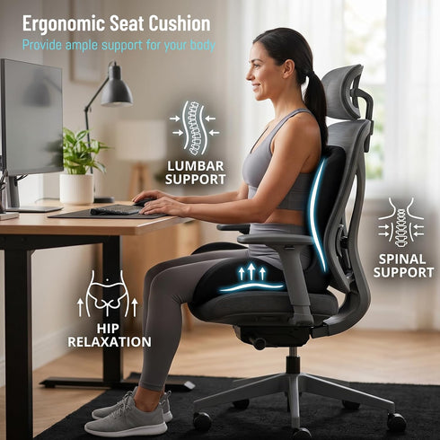 Ergonomic Seat Cushion, Office Chair Seat Cushions with L-Shaped Design, Memory Foam Seat Cushion for Home Car Chair