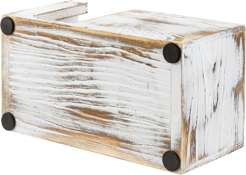 MyGift Shabby White Washed Solid Wood Sticky Note Holder, Office Desktop Storage Caddy for Memo Pads and Pens