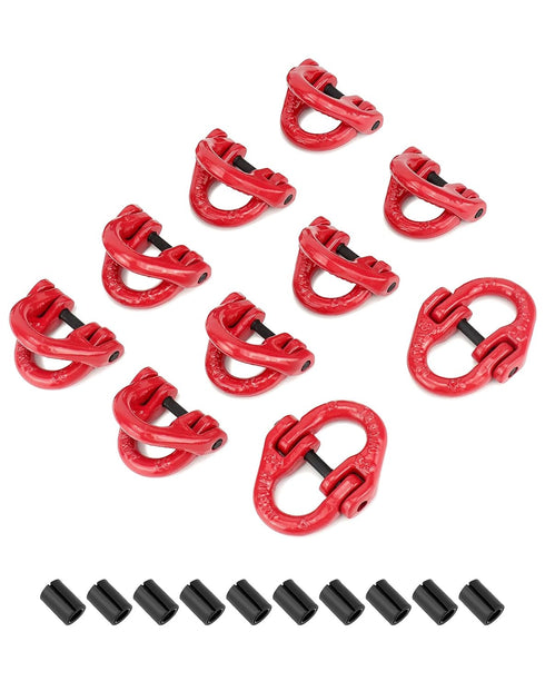 QWORK 10 Pcs Red Painted G80 Alloy Steel Connecting Link, 3/8", 7100 lbs Working Load Limit