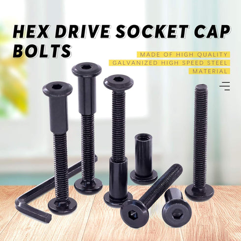 Swpeet 25Pcs M6x50mm Carbon Steel Black Hex Drive Socket Cap Bolts - Assortment Kit with Allen Wrench for Furniture