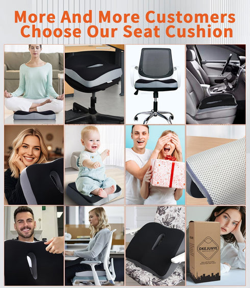 OKEJUNYE Tailbone Memory Foam Seat Cushion, Large Office Chair Cushions Chair Pad for Sciatica Coccyx Lower Back Pain