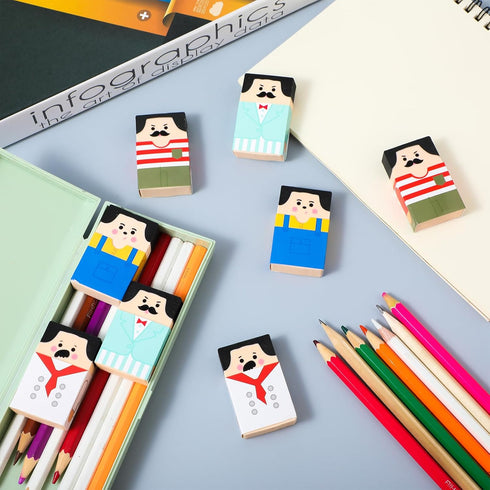 Mabor 8Pcs Cute Salaryman Erasers, Bald Uncle Desk Novelty Erasers for Kids and Office Supplies