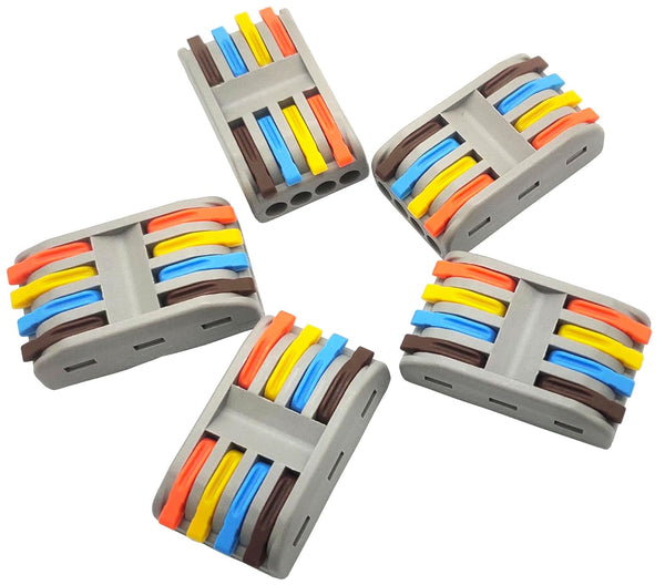 Compact Lever Wire Nuts Connectors, 4 Into 4 Out Splicing Wire Connector for 28-12 AWG, Color Valve In-Line Connector