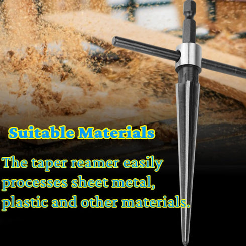 T Handle Tapered Reamer Set, 1/8"-1/2" & 3/16"-5/8" Tapered 6 Fluted Chamfer Woodworker Tool