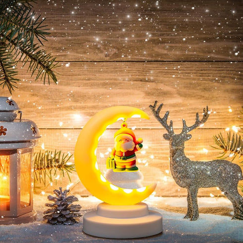 EUBUY Decorative Table Lamp, Moon Lamp, Christmas Half Moon Lamp Decoration, Santa Claus Half Moon Table Light Tree