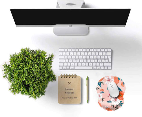 Ergonomic Design Mouse Pad with Wrist Rest Support, Cute Non-Slip PU Base Pain Relief Mousepad (Wrist Flowers Pink A)