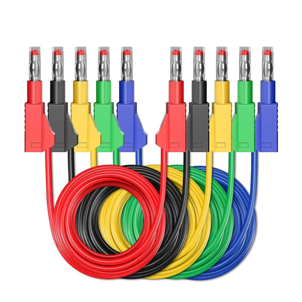 Qingdinu 5PCS 4mm Retractable Banana Plug to Multi-Meter Test Leads 100cm Soft Cable