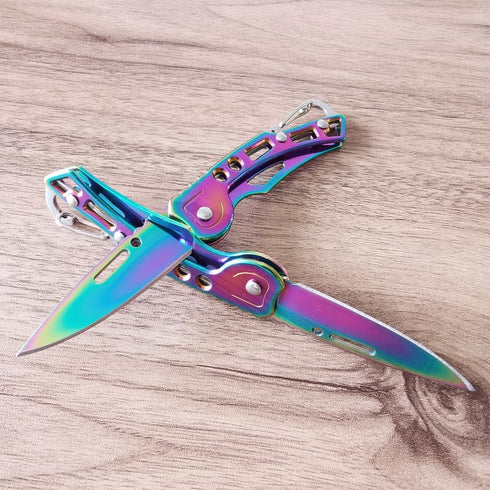 2 Pack Pocket Knife, Multicolored Titanium with Key Ring for Everyday Carry