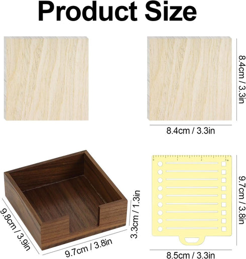 Buqoo Wood Sticky Note Holder with Metal Stencil, 2 Sticky Notes 3"x3", Organizer for To Do Lists