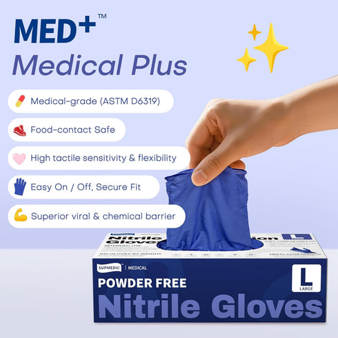 4 100 Supmedic Nitrile Exam Gloves, Mil Pcs, Powder-Free Latex-Free Cooking Food-Safe Disposable Medical Gloves, Blue