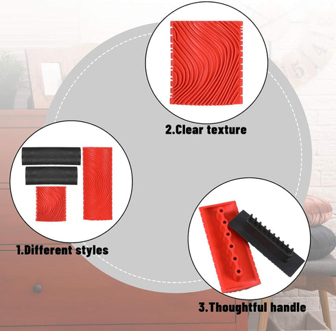 Rubber Empaistic Wood Grain Graining Pattern Tool, DIY Wood Texture Painting Tool for Wall Room Decoration