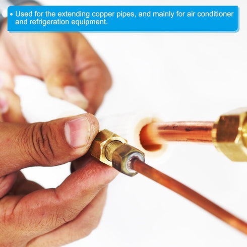 PATIKIL 1/2" OD Brass Flare Union Connector, 2 Set Air Conditioning Copper Double Pipe Extension Joint Fittings