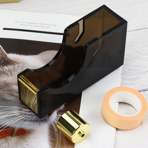 MultiBey Black & Gold Tape Dispenser, Stylish Acrylic Desk Holder for 1'' Core Tape, Office Supplies