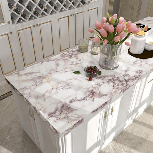 VIOPVERY White Marble Peel and Stick Wallpaper 15.7"x197" - Waterproof Self-Adhesive Contact Paper for Kitchen Desk and