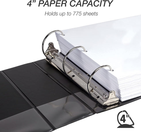 Samsill Durable 4 Inch Binder, Locking D Ring, Customizable Clear View, Black, 2 Pack, Holds 775 Pages, Made in the USA