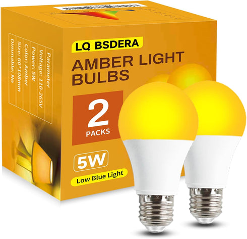 LQ BSDERA 1800K Amber Light Bulbs for Sleep, 5W Blue Light Free Light Bulbs