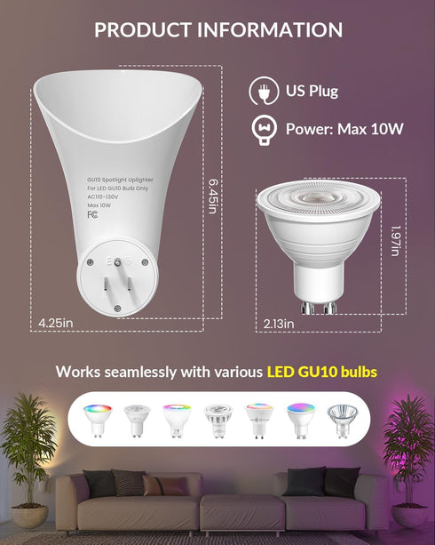 BrightArk GU10 GU10 Bulb Plug in Wall Uplighter Lamp with Timer & Memory Function, Spotlights with Socket, Plugin Wall