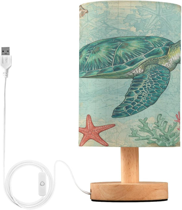 ALAZA Bedside Table Lamp for Bedroom Coastal Sea Turtle Nightstand LED Light