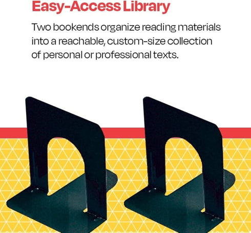 School Smart Non-Skid Steel Bookend Set, 6 x 9 Inches, Black, Set of 2