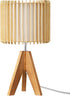 14.17" E26 EDISHINE Small Table Lamp, Wood Tripod Bedside Lamp, Natural Wood-Colored Hollow & White PVC Shade, Base