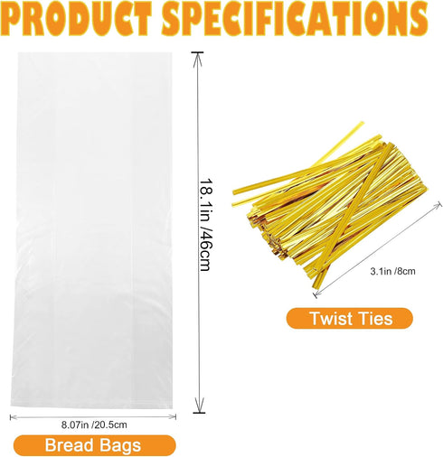 Homrelaxy 120Pcs 120 18 8 4 Inch (120Pcs) Plastic Bread Bags for Homemade Bread and Ties, x x Reusable Clear Loaf Bags