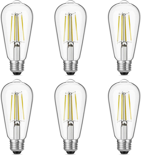 Vintage LED Edison Bulbs, 6W, 60W Equivalent, High Brightness Daylight 5000K, ST58 Antique Filament Bulbs, Pack of 6