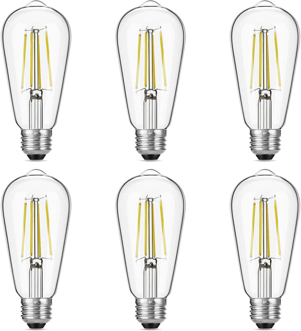 Vintage LED Edison Bulbs, 6W, 60W Equivalent, High Brightness Daylight 5000K, ST58 Antique Filament Bulbs, Pack of 6