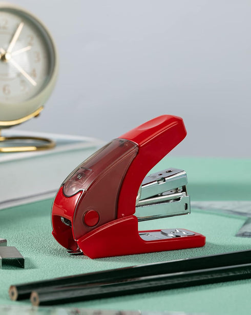 Effortless Mini Stapler Set, 20 Sheet Capacity, Integrated Remover & Staple Storage, 1000 Staples, Red