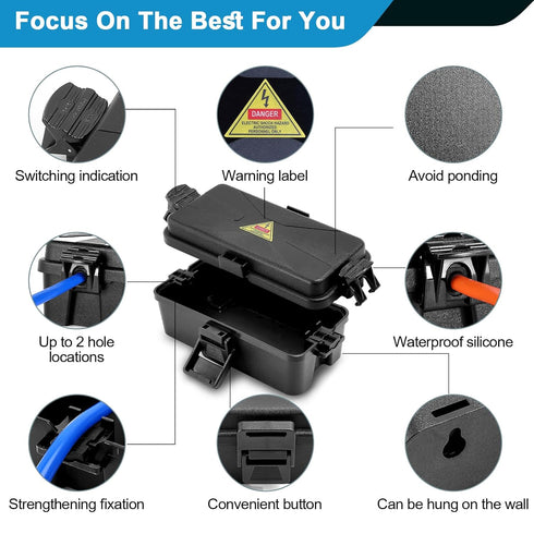 Outdoor Electrical Box, Waterproof IP54-rated Outlet Box, Black Outdoor Extension Cord Cover Box (1 PCS)