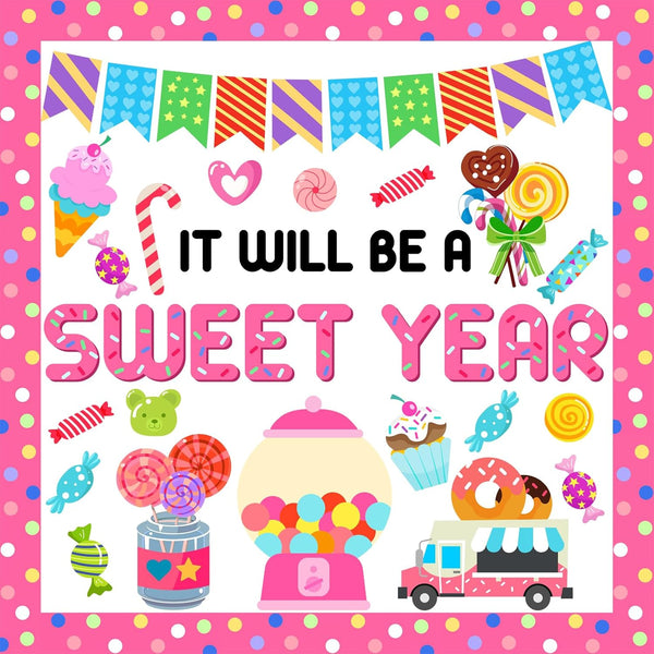 Classroom Candy Bulletin Board Decoration Set, Sweet Candyland Cutouts for Ice Cream Party Decor for School