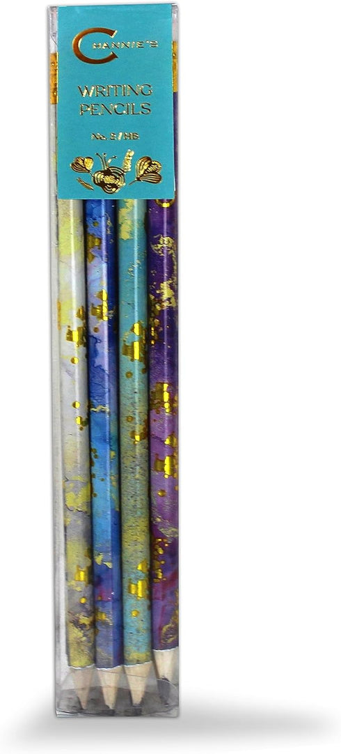 Channie's No. 2 HB 4 Gold Leaf Pencils Set of 12 - Fun Wooden Pencils with Colorful Abstract Patterns