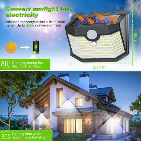 120 3 IP65 6Packs, HMCITY LED Outdoor Solar Lights with Motion Sensor and Lighting Modes, Waterproof Wide Solar Wall