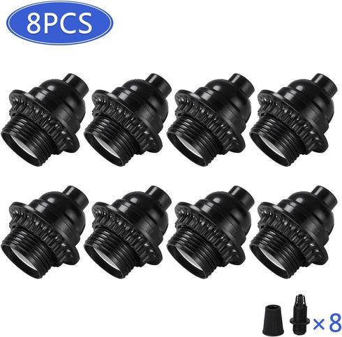 E26/ E27 E26 200 Bulbs (8PACK) Black Light Sockets, Retro Edison Lamp Holder with Medium Screw, Heat Resistant Standard