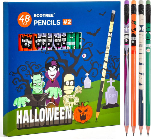 ECOTREE Pencils #2 Halloween Pencils, Cute Presharpened Kids School Pencils, 48 Count for Party Favors