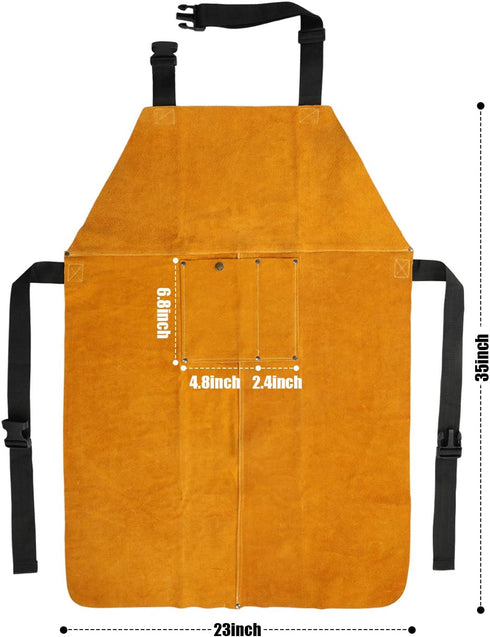 23x35 inches Leather Welding Apron, Flame & Spark Resistant Bib, Safety Smock, Protective Clothing Gear