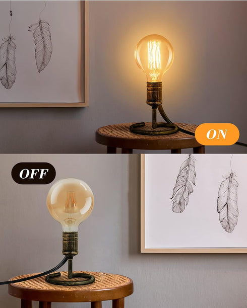 Set 2, E26 Bulb Bulb) Small Table Lamp, Vintage Desk Lamps for Bedrooms of Rustic Bronze Finish Edison Lamp Base Holder
