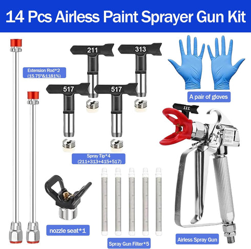 Generic 15 3600PSI 4 (211/313/415//517), 2 5 1 Nozzle Pcs Airless Paint Sprayer Gun Kit Professional Spray Gun