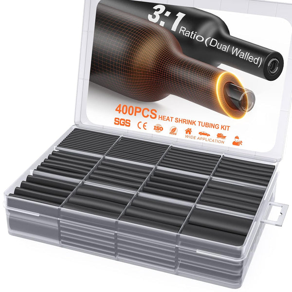 Eventronic 400 Pcs Heat Shrink Tubing Kit, 3:1 Ratio Adhesive Lined, Marine Grade Shrink Wrap