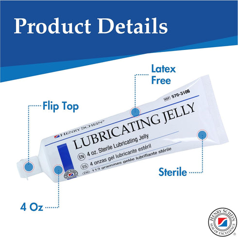 4 oz Henry Schein Sterile Lubricating Jelly Flip-Top Tube, Water-Soluble, Non-Greasy Formula for Medical and Personal