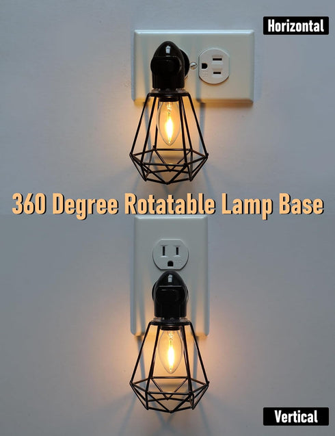 2-Pack Industrial Plug in Night Light with On Off Switch, Farmhouse LED Night Lights Plug into Wall Socket, Baby