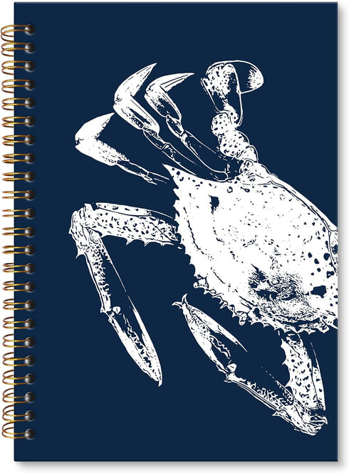 Navy Blue Crab Notebook Journal, Nautical Crabs Spiral Notebook, Coastal Beach Ocean