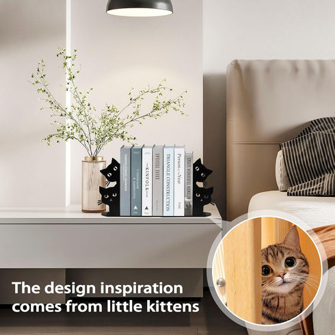 Peeping Cat Bookends for Shelves Decorative, Metal Book Ends for Heavy Books Book Stopper for Office Home Cute Desk