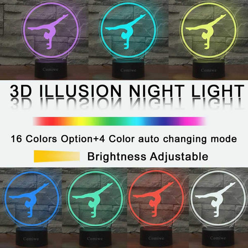 Comiwe 3D Toys,16 Gymnastics Yoga Illusion Night Light Colors Change Smart Touch & Remote Control,Home Decor LED