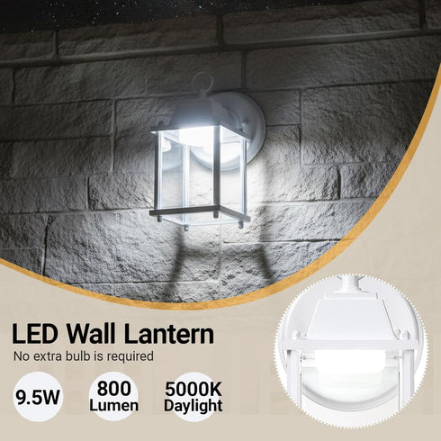 9.5W 800 5000k-Matte 1-Pack LIT-PaTH Outdoor LED Wall Lantern, Wall Sconce as Porch Light, Lumen, Aluminum Housing Plus
